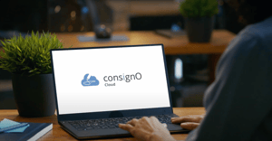 Image of person using a laptop with ConsignO cloud on the screen.